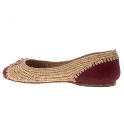Pre Owned Bottega Veneta Two-Tone Raffia Ballet Flats Size 39