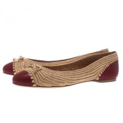 Pre Owned Bottega Veneta Two-Tone Raffia Ballet Flats Size 39