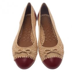Pre Owned Bottega Veneta Two-Tone Raffia Ballet Flats Size 39