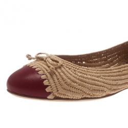 Pre Owned Bottega Veneta Two-Tone Raffia Ballet Flats Size 39