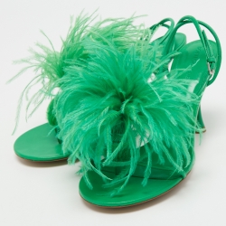 مملوكة مسبقًا Bottega Veneta Green Leather and Fur Ankle Strap Sandals Size 39