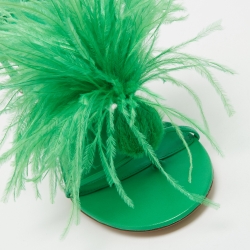 مملوكة مسبقًا Bottega Veneta Green Leather and Fur Ankle Strap Sandals Size 39