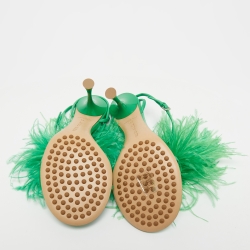 مملوكة مسبقًا Bottega Veneta Green Leather and Fur Ankle Strap Sandals Size 39