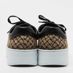 Pre Owned Bottega Veneta Black/Gold Woven Fabric and Leather Lace Low Top Sneakers Size 40