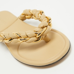 Pre Owned Bottega Veneta Beige Leather Dot Thong Flats Size 38