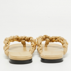 Pre Owned Bottega Veneta Beige Leather Dot Thong Flats Size 38