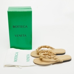 Pre Owned Bottega Veneta Beige Leather Dot Thong Flats Size 38