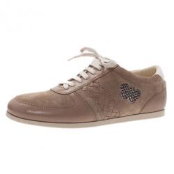 Pre Owned Bottega Veneta Beige Suede and Leather Butterfly Sneakers Size 41