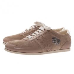 Pre Owned Bottega Veneta Beige Suede and Leather Butterfly Sneakers Size 41