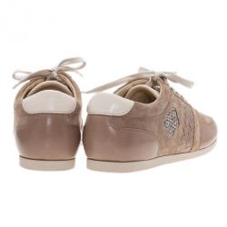 Pre Owned Bottega Veneta Beige Suede and Leather Butterfly Sneakers Size 41