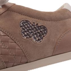 Pre Owned Bottega Veneta Beige Suede and Leather Butterfly Sneakers Size 41