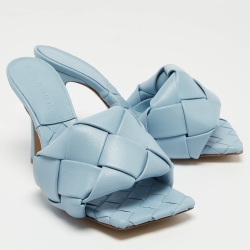 Bottega Veneta Blue Woven Leather Lido Slides Size 36.5 