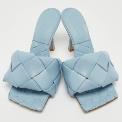 Bottega Veneta Blue Woven Leather Lido Slides Size 36.5 