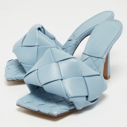 Bottega Veneta Blue Woven Leather Lido Slides Size 36.5 