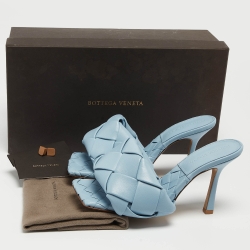 Bottega Veneta Blue Woven Leather Lido Slides Size 36.5 