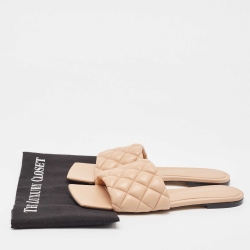 Pre Owned Bottega Veneta Beige Quilted Leather Flat Slides Size 40