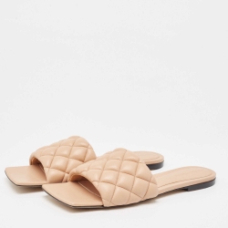 Pre Owned Bottega Veneta Beige Quilted Leather Flat Slides Size 40