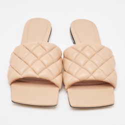 Pre Owned Bottega Veneta Beige Quilted Leather Flat Slides Size 40