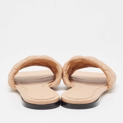 Pre Owned Bottega Veneta Beige Quilted Leather Flat Slides Size 40