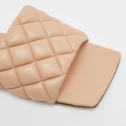Pre Owned Bottega Veneta Beige Quilted Leather Flat Slides Size 40