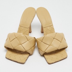 Pre Owned Bottega Veneta Light Yellow Quilted Leather Lido Slide Sandals Size 38
