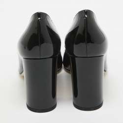 مملوكة مسبقًا Bottega Veneta Black Patent Leather Intrecciato Detail Block Heel Pumps Size 38.5