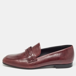 Pre Owned Bottega Veneta Burgundy Leather Penny Slip On Loafers Size 38