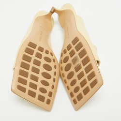 Pre Owned Bottega Veneta Beige Leather Stretch Slide Sandals Size 40