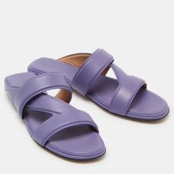 Pre Owned Bottega Veneta Lavender Leather The Band Flat Slides Size 38