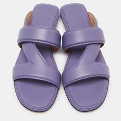 Pre Owned Bottega Veneta Lavender Leather The Band Flat Slides Size 38