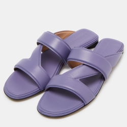 Pre Owned Bottega Veneta Lavender Leather The Band Flat Slides Size 38