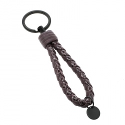 Pre Owned Bottega Veneta Intrecciato Purple Nappa Ayers Leather Key Ring