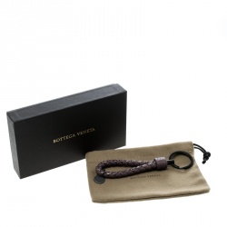 Pre Owned Bottega Veneta Intrecciato Purple Nappa Ayers Leather Key Ring