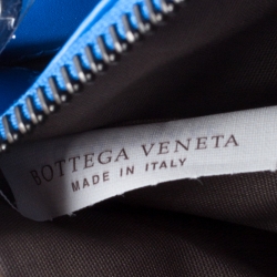 Pre Owned Bottega Veneta Blue Intrecciato Leather Flat Briefcase