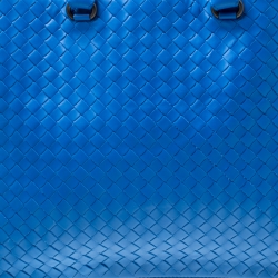 Pre Owned Bottega Veneta Blue Intrecciato Leather Flat Briefcase
