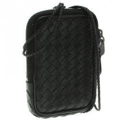 Pre Owned Bottega Veneta Black Intrecciato Leather High Tech Case Holder