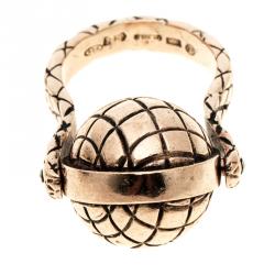 Pre Owned Bottega Veneta Textured Spinning Ball Gold Plated Silver Ring Size 51