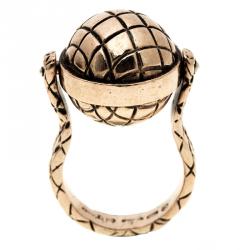 Pre Owned Bottega Veneta Textured Spinning Ball Gold Plated Silver Ring Size 51