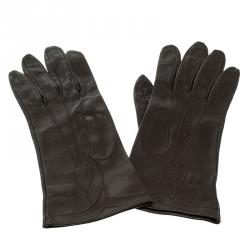 Bottega Veneta Dark Brown Leather Gloves 