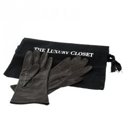 Bottega Veneta Dark Brown Leather Gloves 