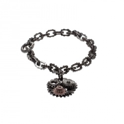Bottega Veneta Brown Gear Chain Silver Link Bracelet S