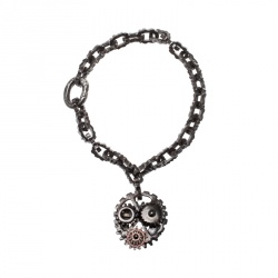 Bottega Veneta Brown Gear Chain Silver Link Bracelet S