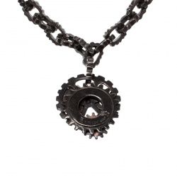 Bottega Veneta Brown Gear Chain Silver Link Bracelet S