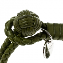 Pre Owned Bottega Veneta Green Intrecciato Nappa Leather Double Strand Bracelet M