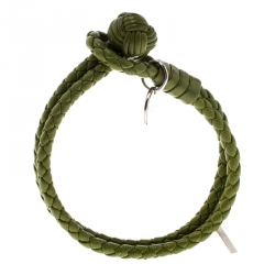 Pre Owned Bottega Veneta Green Intrecciato Nappa Leather Double Strand Bracelet M