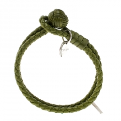Pre Owned Bottega Veneta Green Intrecciato Nappa Leather Double Strand Bracelet M