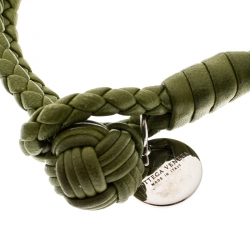Pre Owned Bottega Veneta Green Intrecciato Nappa Leather Double Strand Bracelet M