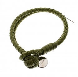 Pre Owned Bottega Veneta Green Intrecciato Nappa Leather Double Strand Bracelet M