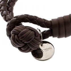 Pre Owned Bottega Veneta Intrecciato Nappa Brown Leather Double Strand Bracelet 16cm