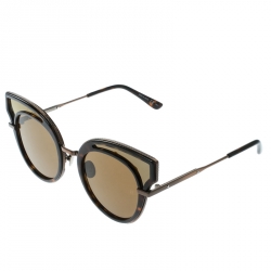 Pre Owned Bottega Veneta Havana Brown / Bronze BV0094S Lattice Embossed Cat Eye Sunglasses